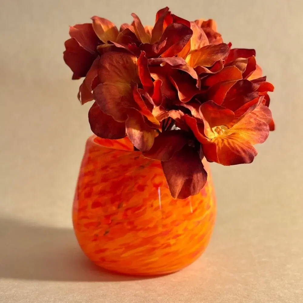 Orange Swirl Art Glass Cups Set of 2, Handblown, Halloween Fall Decor